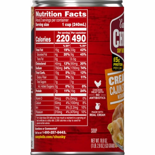 Campbell's® Chunky® Creamy Chicken Cajun Style Alfredo With Andouille Sausage Soup Can Perspective: bottom