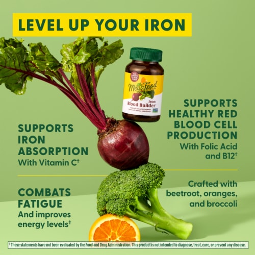 MegaFood® Blood Builder™ Iron & Multivitamin Dietary Supplement Tablets Perspective: bottom
