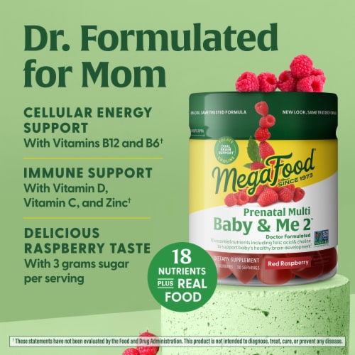 MegaFood® Baby & Me 2™ Red Raspberry Prenatal Multi Gummies Perspective: bottom