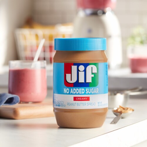 Jif No Added Sugar Creamy Peanut Butter Spread Perspective: bottom