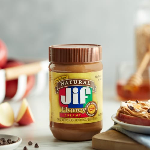 Jif Natural Creamy Peanut Butter Spread and Honey Perspective: bottom