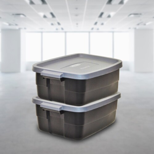 Rubbermaid Roughneck Tote 10 Gallon Storage Container Black Cool Gray 6 Pack 1 Piece Harris Teeter