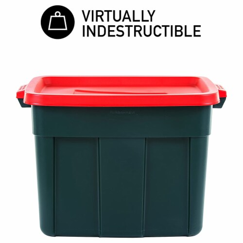 Rubbermaid Roughneck 18 Gal Plastic Holiday Storage Tote, Green