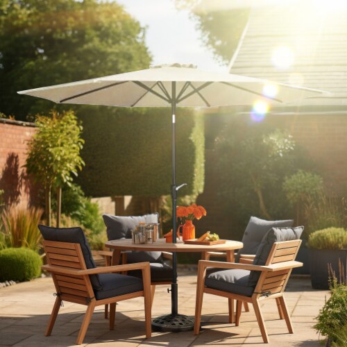 Four Seasons Courtyard 9’ Polyester Patio Market Umbrella with Steel Pole, Beige Perspective: bottom
