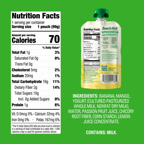 Beech-Nut Smoothie + Prebiotics for Toddlers, Banana Mango Passion Fruit & Yogurt Perspective: bottom