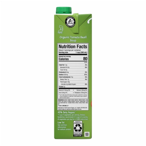 Pacific Foods® Organic Tomato Basil Soup Plant Based Perspective: bottom