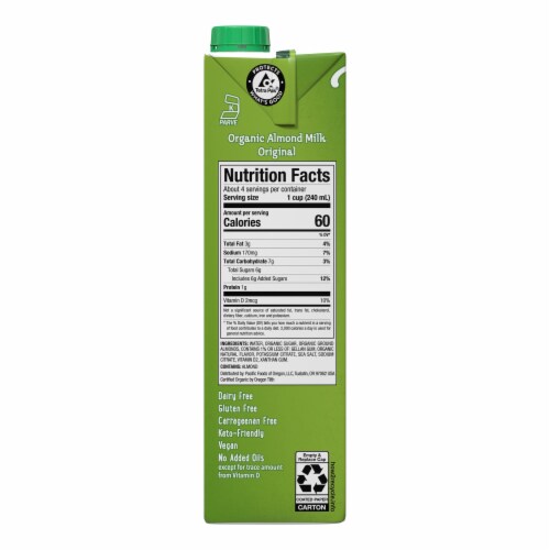 Pacific Foods™ Organic Almond Plant-Based Beverage Perspective: bottom