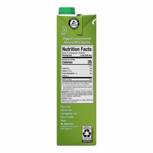 Pacific Foods™ Organic Unsweetened Vanilla Almond Plant-Based Beverage Perspective: bottom