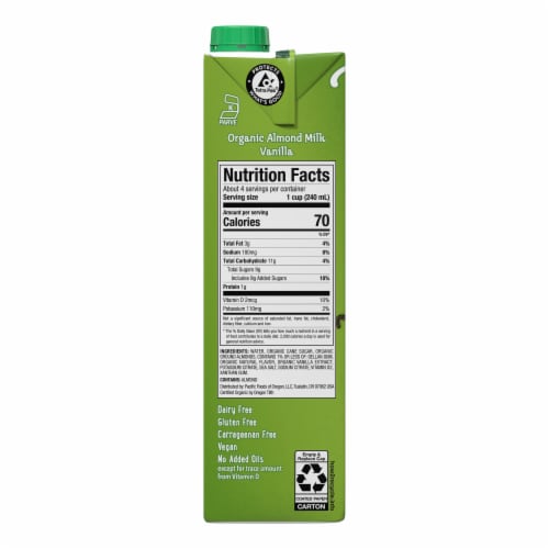 Pacific Foods Organic Almond Vanilla Plant-Based Beverage Perspective: bottom