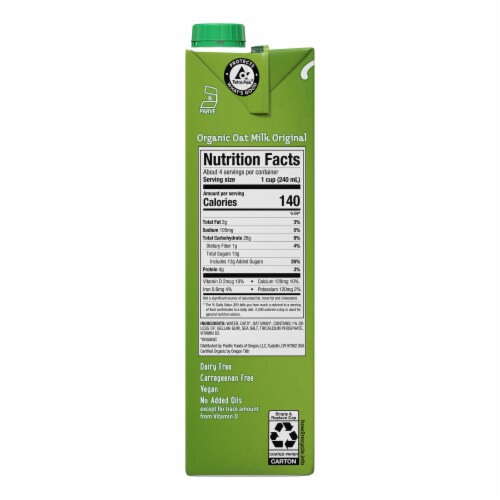 Pacific Foods® Original Organic Oat Milk Carton Perspective: bottom