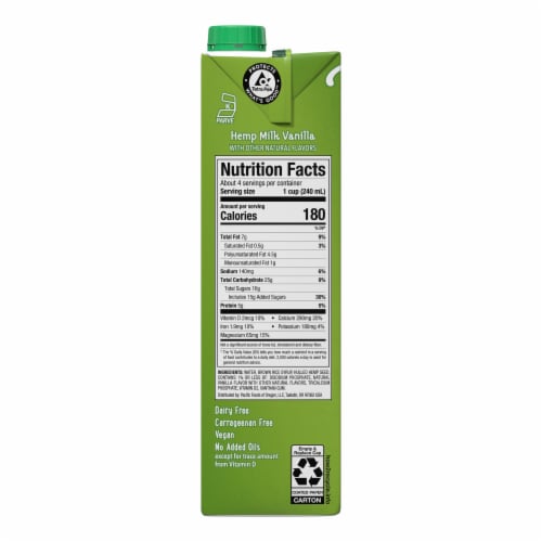 Pacific Foods™ Plant-Based Vanilla Hemp Beverage Perspective: bottom
