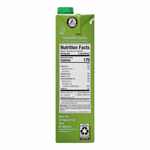 Pacific Foods® Vanilla Hemp Milk Perspective: bottom