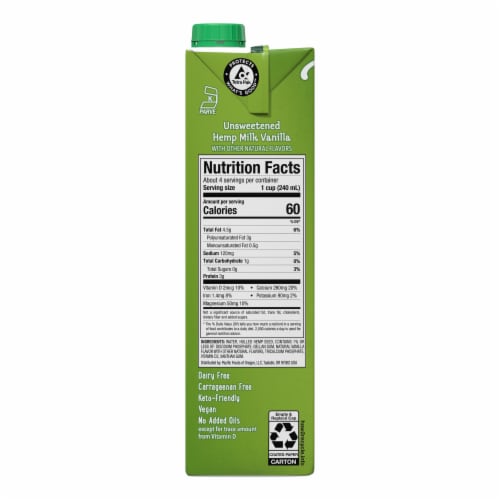 Pacific Foods™ Plant-Based Unsweetened Vanilla Hemp Beverage Perspective: bottom