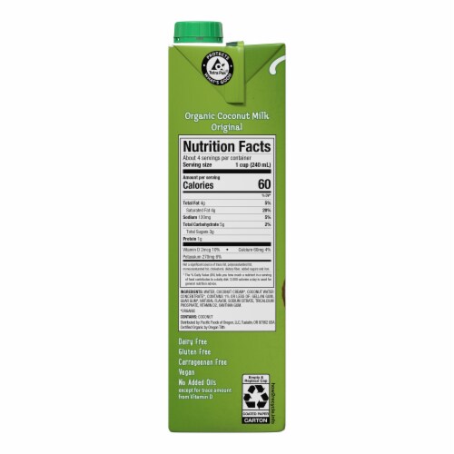 Pacific Foods® Original Organic Coconut Milk Carton Perspective: bottom