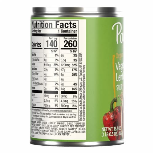 Pacific Foods® Organic Vegetable Lentil Soup Vegan Soup Perspective: bottom