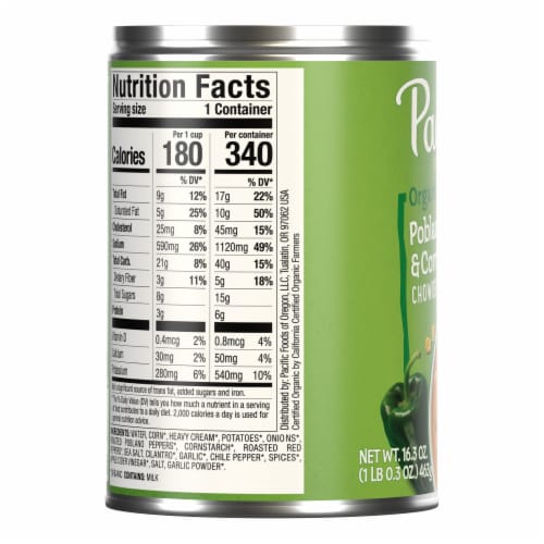 Pacific Foods® Organic Poblano Pepper & Corn Chowder Soup Perspective: bottom