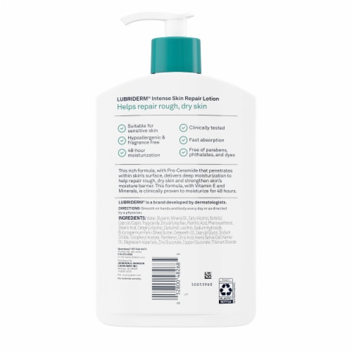 Lubriderm Intense Skin Repair Lotion Body, Face, & Hand + Pro Ceramide, Fragrance Free, for Dry Skin Perspective: bottom