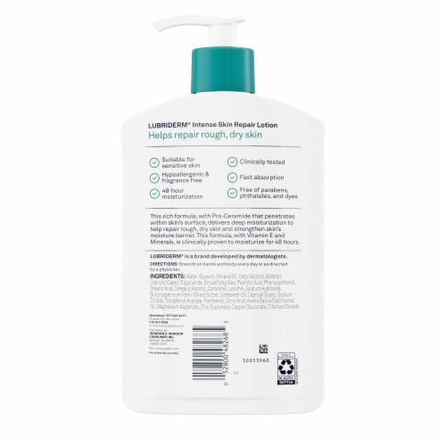 Lubriderm Intense Skin Repair Lotion Body, Face, & Hand + Pro Ceramide, Fragrance Free, for Dry Skin Perspective: bottom