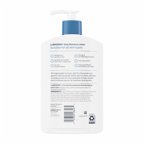 Lubriderm Daily Moisture Lotion Body, Face & Hand + Pro Ceramide with Glycerin for All Skin Types Perspective: bottom