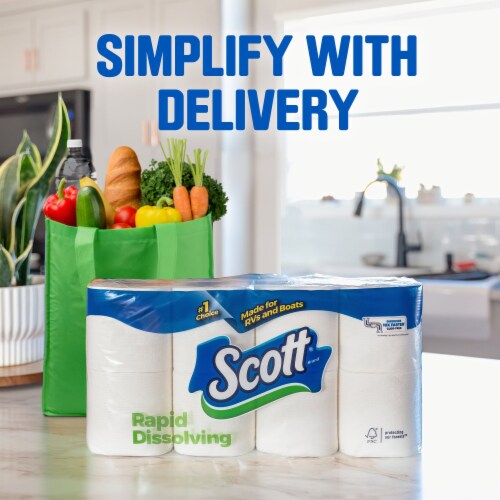 Scott Rapid Dissolving Toilet Paper Family Roll 1 Ply Toilet Tissue Perspective: bottom