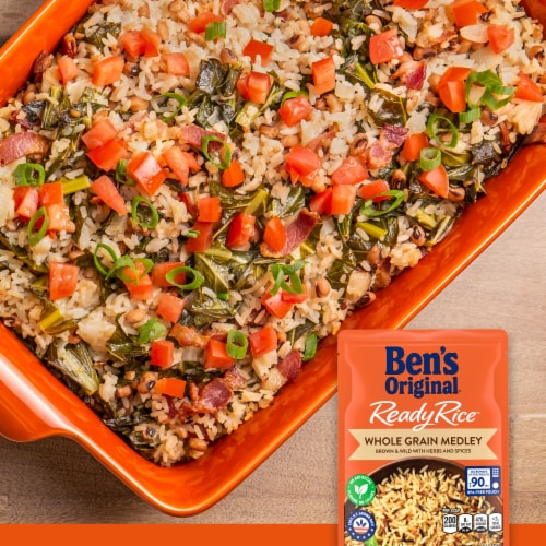 Ben's Original Ready Rice Whole Grain Medley Flavored Rice, Easy Dinner Side, 8.5 oz Pouch Perspective: bottom