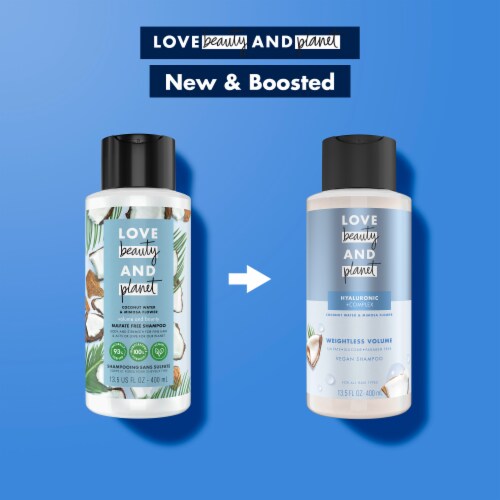 Love Beauty and Planet Silicone & Sulfate-Free Coconut Water & Mimosa Flower Vegan Shampoo Perspective: bottom