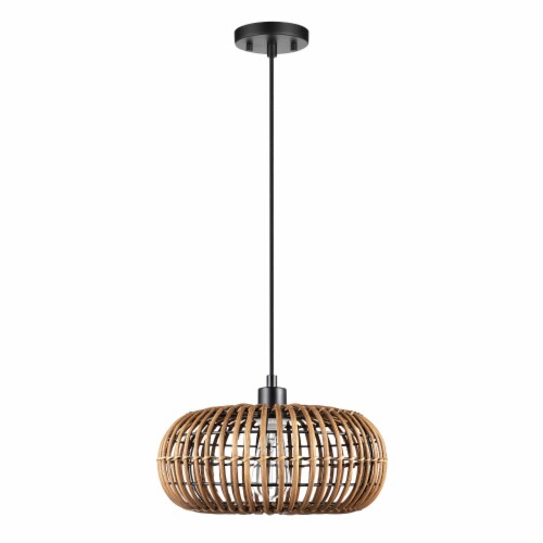 Fitz 1-Light Plug-In or Hardwire Pendant Lighting, Rattan Shade, White Socket Perspective: bottom