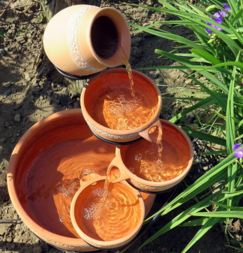 Koolscape 5-Tier Solar-Powered Cascading Fountain - Natural Terracotta Perspective: bottom