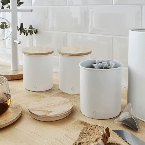 Salton Swan Kitchen Steel Storage Containers for Dry Goods, 3 Pack Cotton White Perspective: bottom