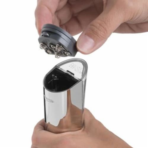Trudeau Graviti Battery Operated LED Salt/Pepper Mill in Chrome Perspective: bottom