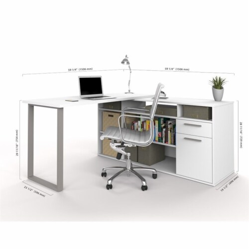 Bestar Solay L Shaped Computer Desk with Storage in White 1