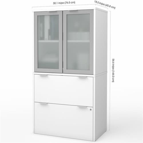 Bestar i3 Plus 2 Drawer Door File Cabinet in White Perspective: bottom