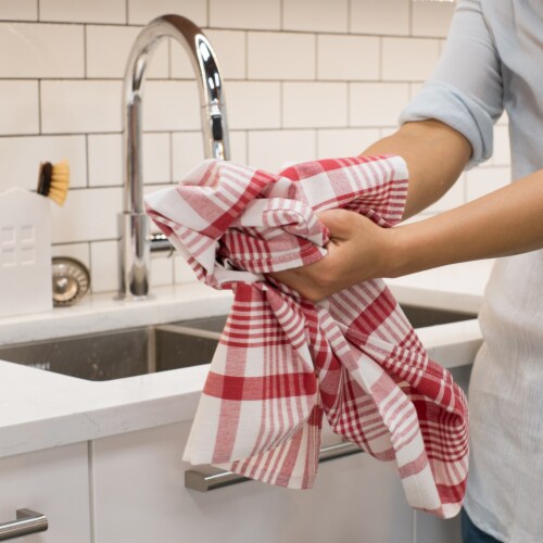 Now Designs Extra Large Red Wovern Cotton Kitchen Dish Towels, Set