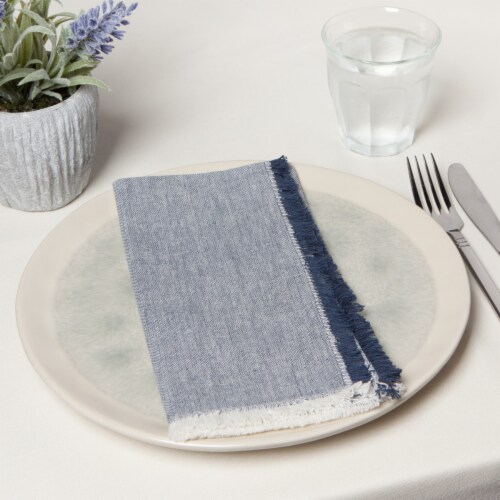 Danica Heirloom Chambray Cotton Napkins - Midnight Blue Perspective: bottom