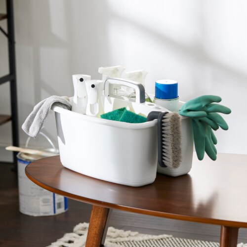 Gracious Living Large Divided Home Storage Tote Cleaning Caddy w/Handle,  White, 1 Piece - Kroger