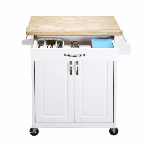 DHP Kitchen Island Cart with Drawer & Storage Shelves, White Perspective: bottom