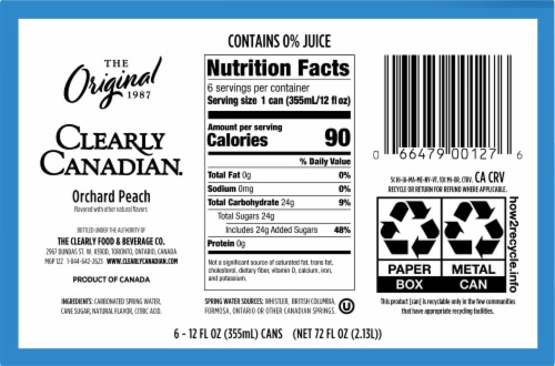 Clearly Canadian® Orchard Peach Sparkling Water Cans Perspective: bottom