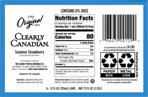 Clearly Canadian Summer Strawberry Sparkling Water Cans Perspective: bottom