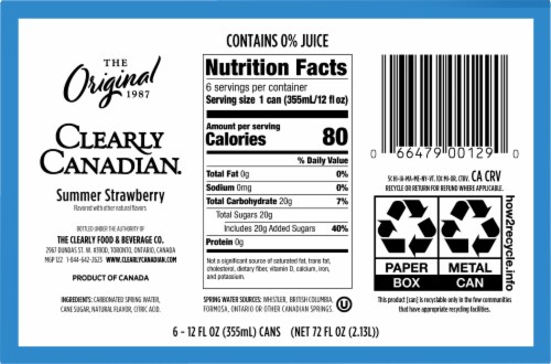 Clearly Canadian Summer Strawberry Sparkling Water Cans Perspective: bottom