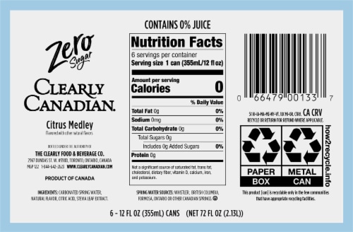 Clearly Canadian® Zero Sugar Citrus Medley Flavored Sparkling Water Cans Perspective: bottom