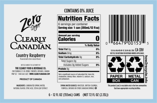 Clearly Canadian® Zero Sugar Country Raspberry Flavored Sparkling Water Pack Perspective: bottom