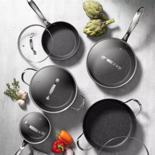 THE ROCK by Starfrit 10-Piece Cookware Set with Stainless Steel Handles,  Black