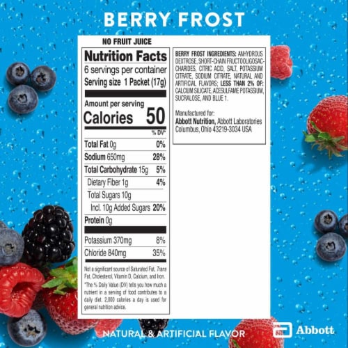 Pedialyte AdvancedCare® Plus Berry Frost Electrolyte Powder Packets Perspective: bottom