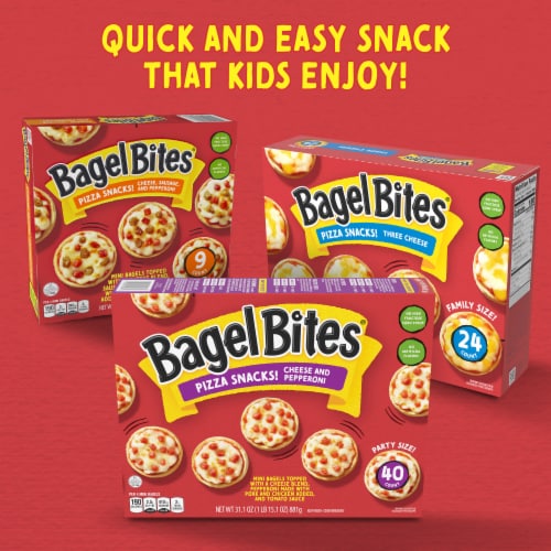 Bagel Bites Cheese & Pepperoni Mini Pizza Bagel Frozen Snacks Perspective: bottom