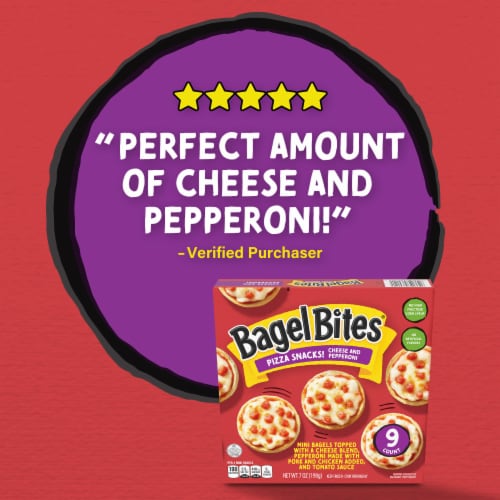 Bagel Bites Cheese & Pepperoni Mini Pizza Bagel Frozen Snacks, Box Perspective: bottom