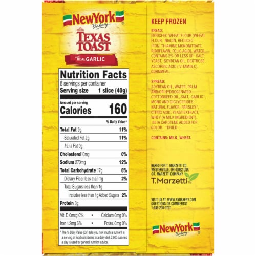 New York Bakery Garlic Frozen Texas Toast Perspective: bottom