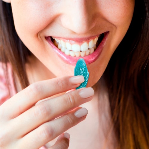 SWEDISH FISH Blue Raspberry Lemonade Soft & Chewy Candy Bag Perspective: bottom