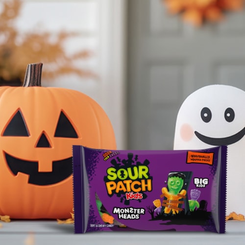 SOUR PATCH KIDS Big Kids Monster Heads Individually Wrapped Soft & Chewy Halloween Candy Perspective: bottom