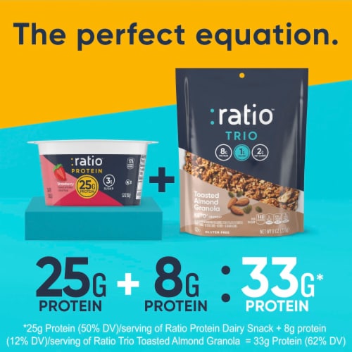 Ratio Protein Strawberry Yogurt Cultured Dairy Snack Perspective: bottom
