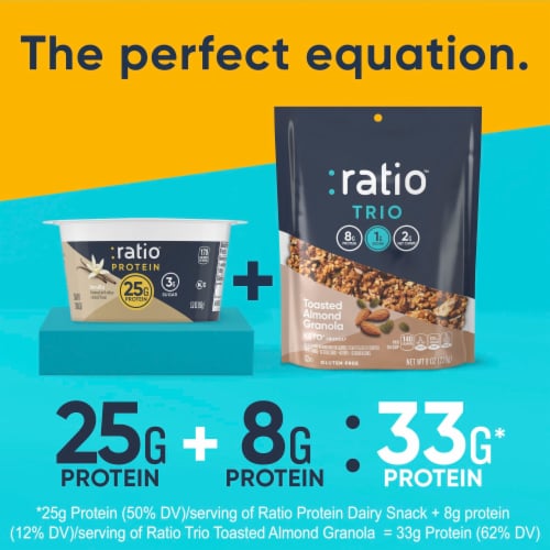Ratio Protein Vanilla Yogurt Cultured Dairy Snack Perspective: bottom